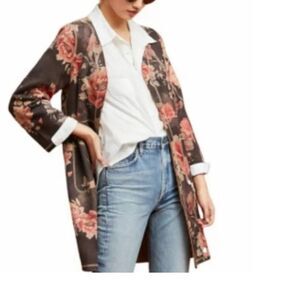 Anthropologie Solitaire Floral Faux Suede Jacket Cardigan size M